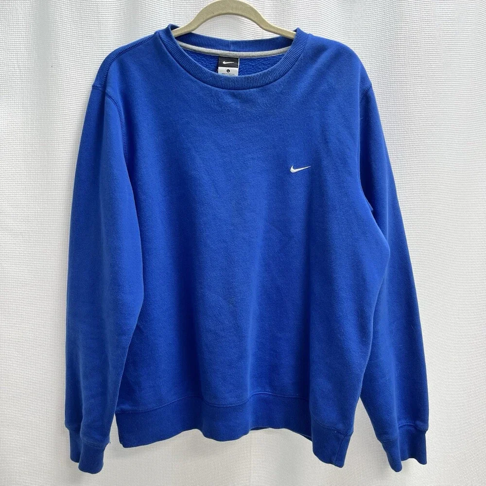 Vtg Nike Embroidered Mini‎ Swoosh Blue Sweatshirt 90’s Large Grunge